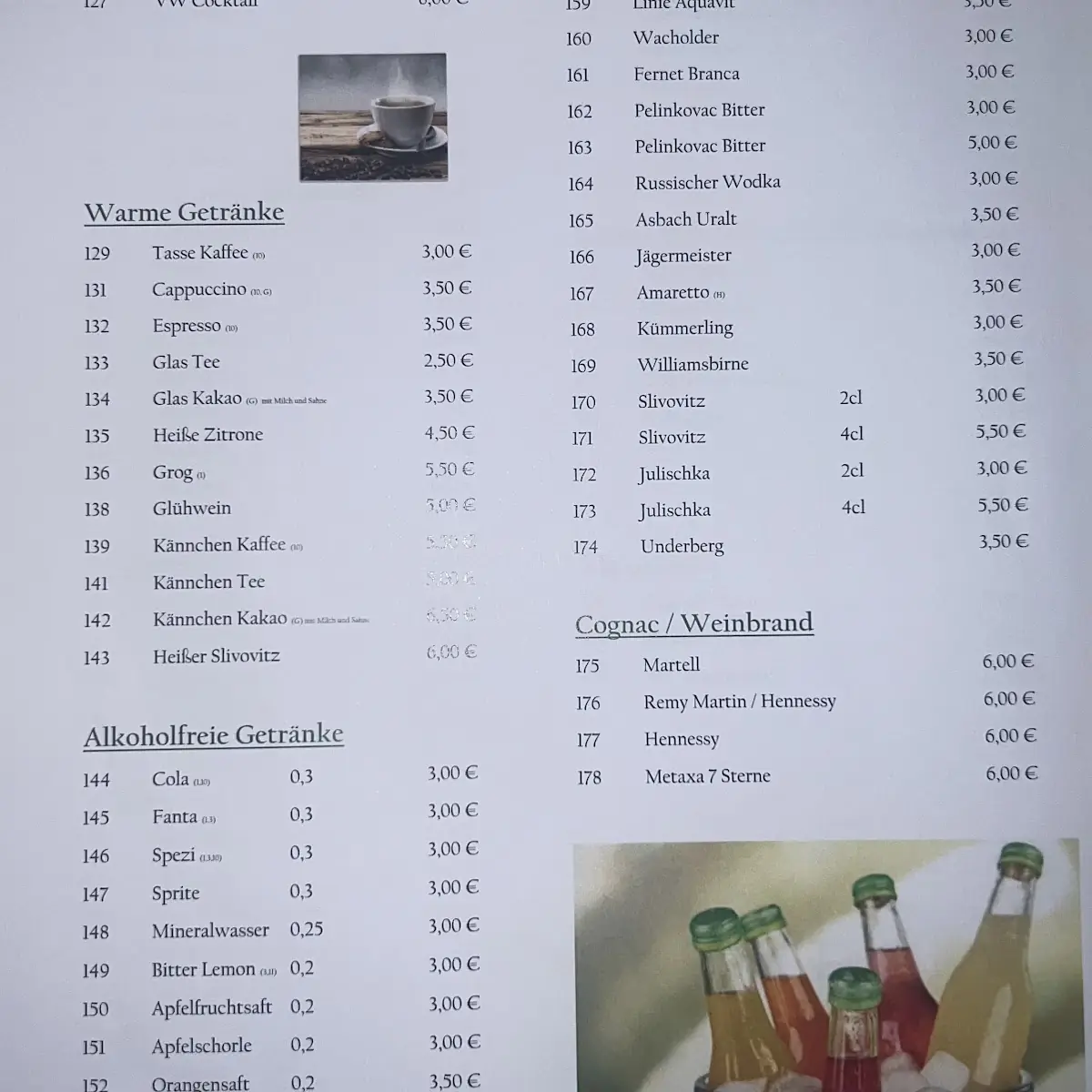 Speisekarte, Gasthof Zur Erholung