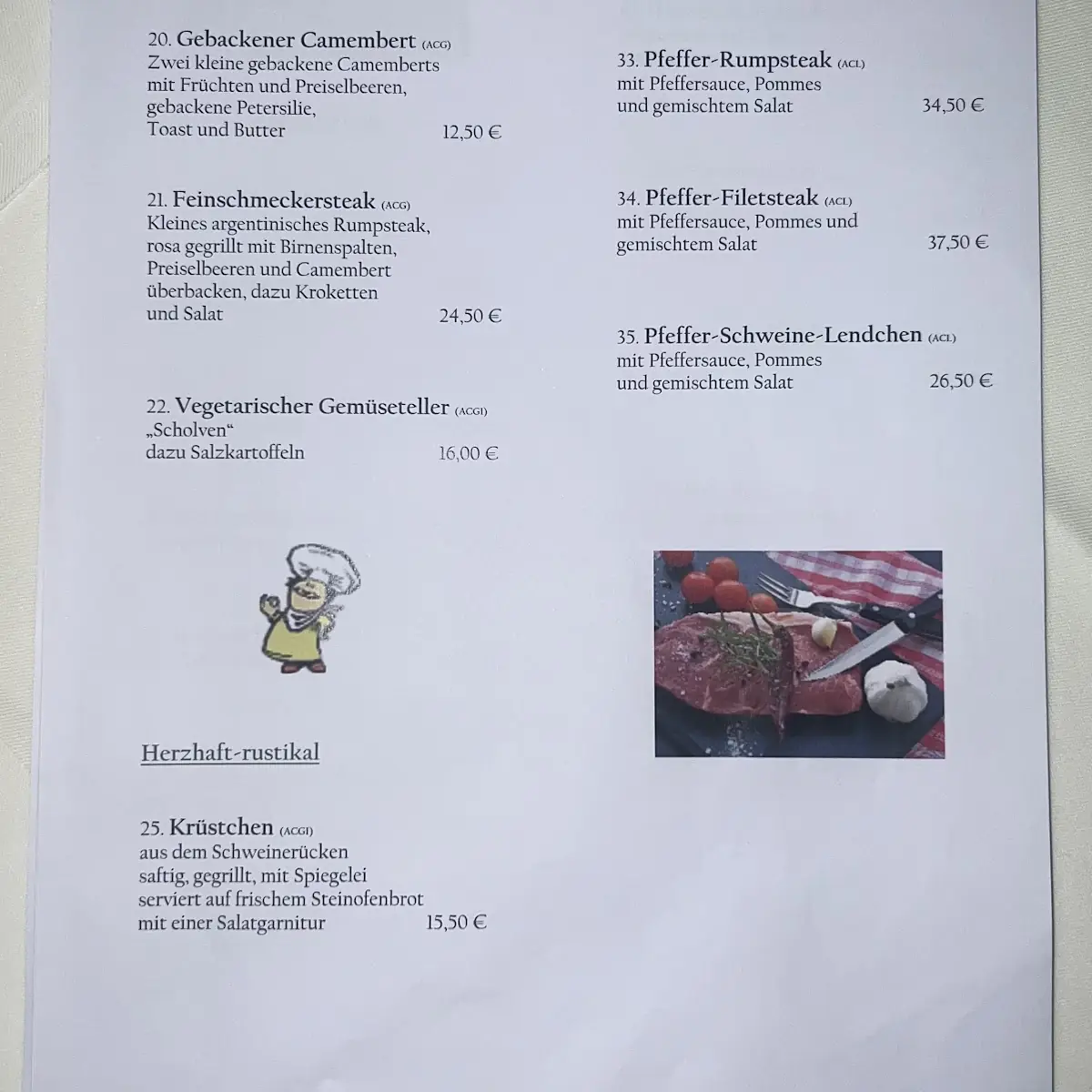 Speisekarte, Gasthof Zur Erholung
