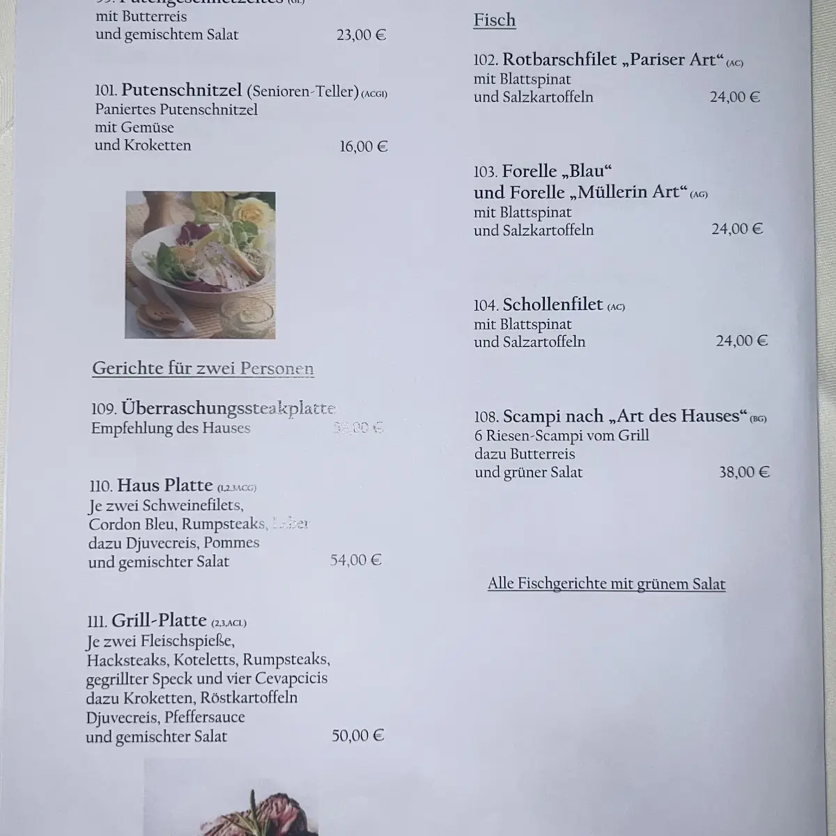 Speisekarte, Gasthof Zur Erholung