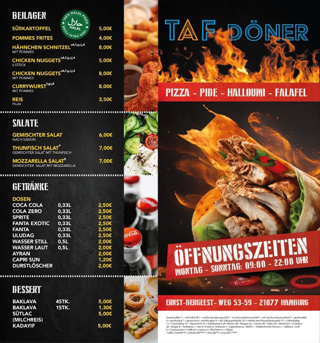 Speisekarte, TAF Döner