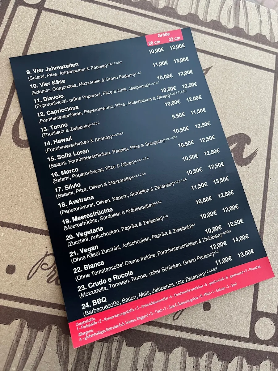 Speisekarte, Silvio’s Pizza