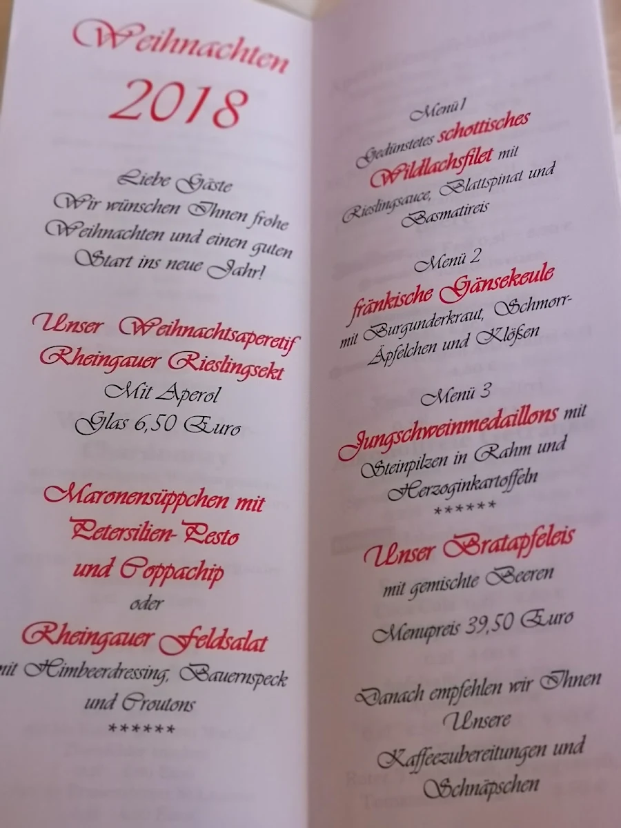 Speisekarte, Restaurant Weinhaus Sinz
