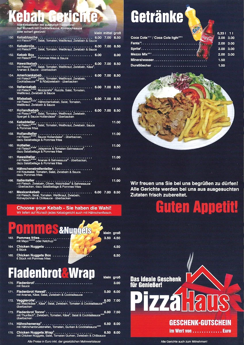 Speisekarte, PizzaHaus Ahaus