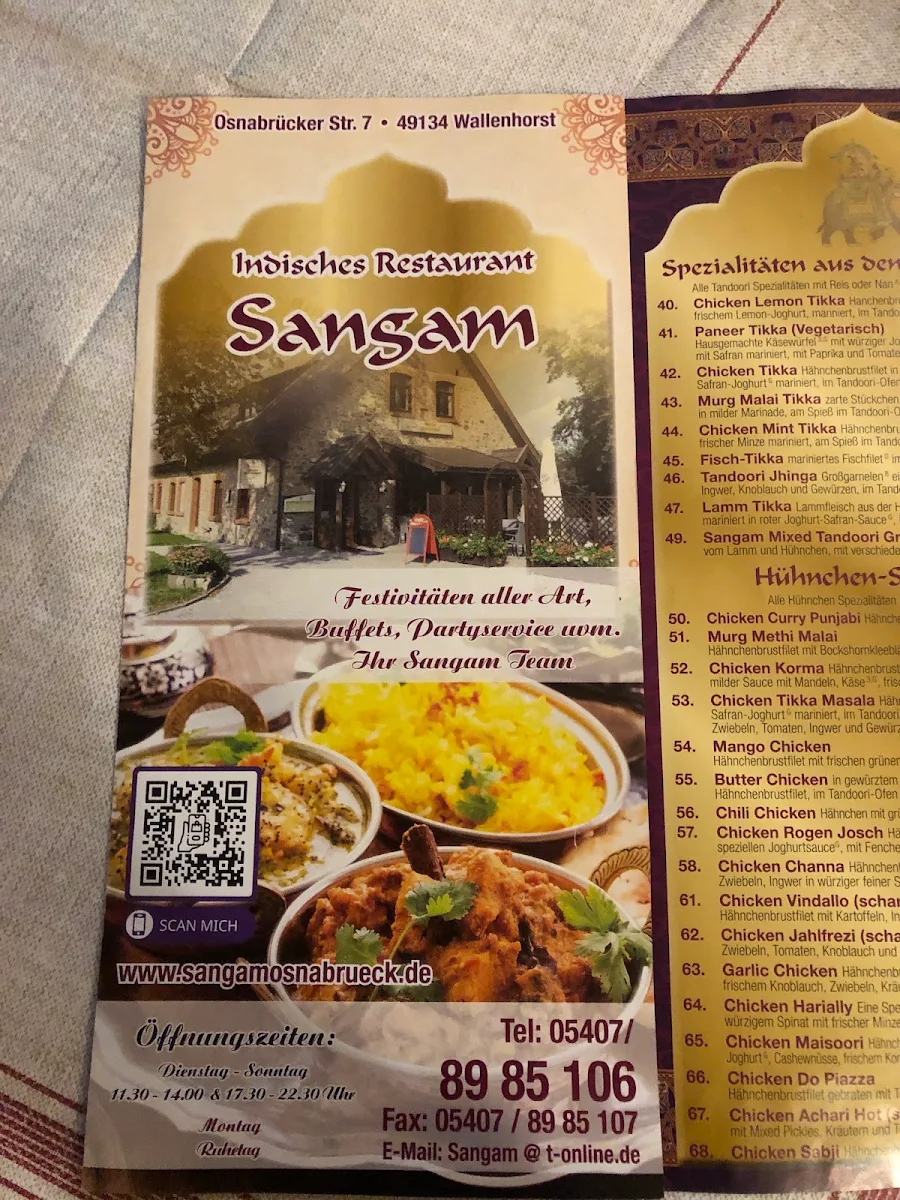 Speisekarte, Sangam - Indisches Restaurant