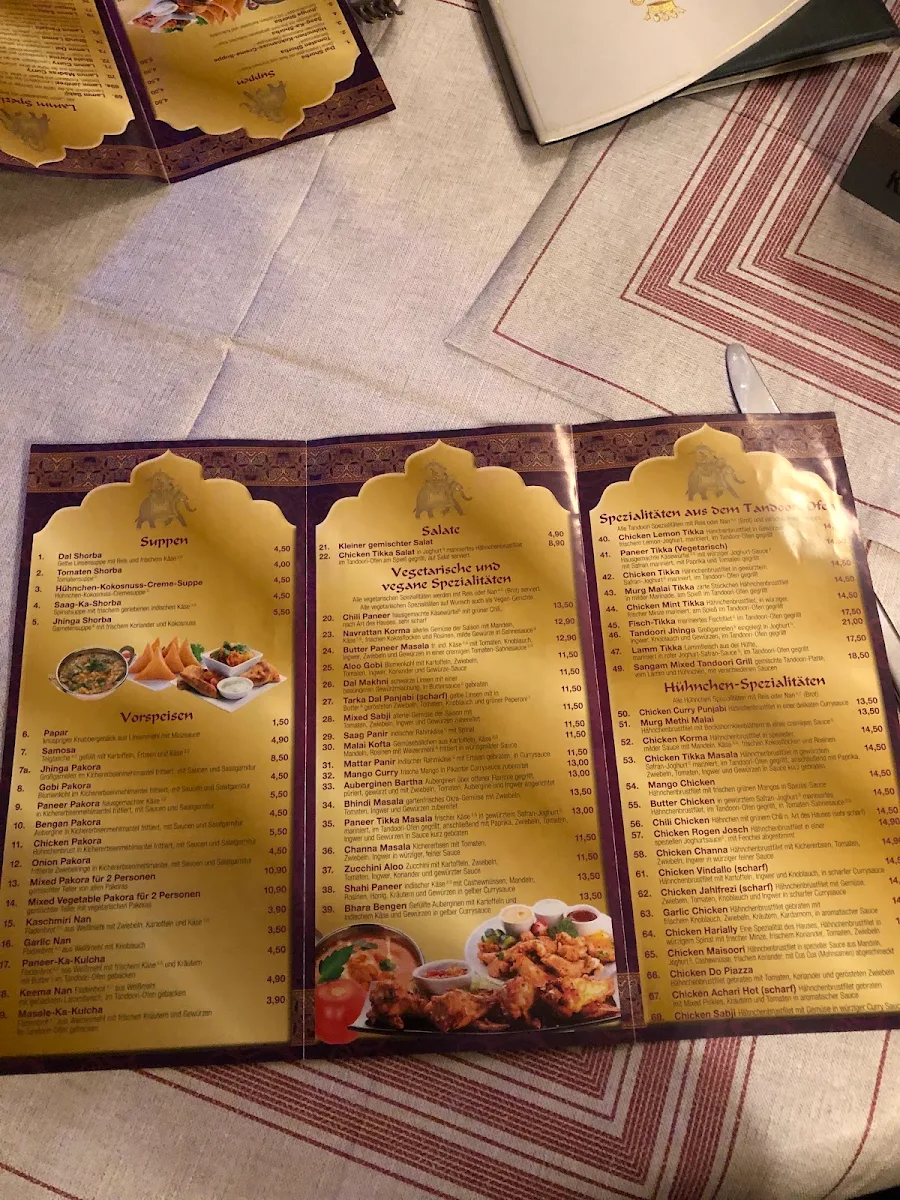 Speisekarte, Sangam - Indisches Restaurant