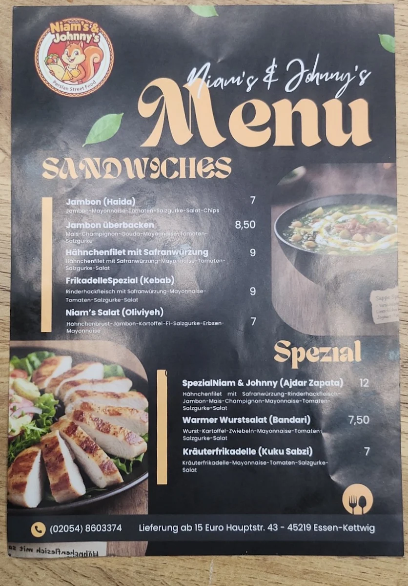 Speisekarte, Niam‘s & Johnny‘s