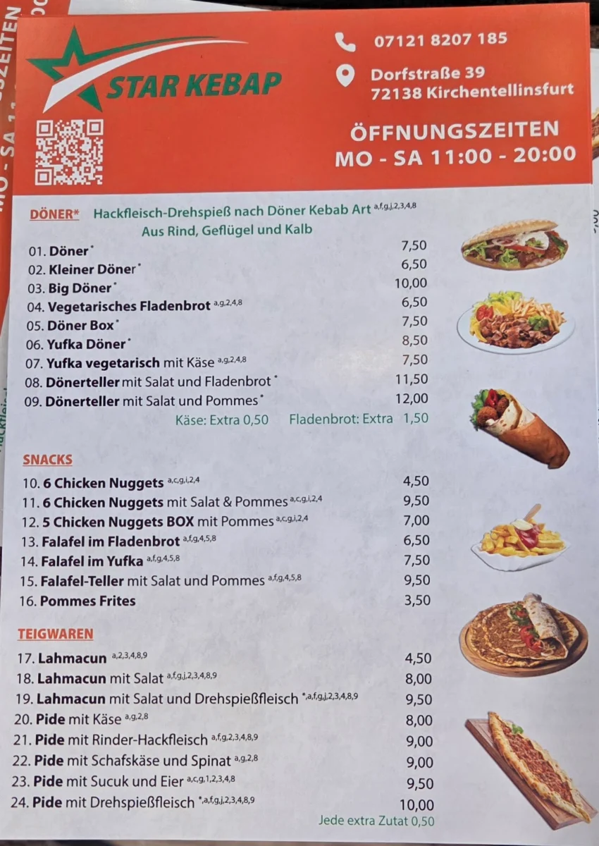 Speisekarte, Star Kebap