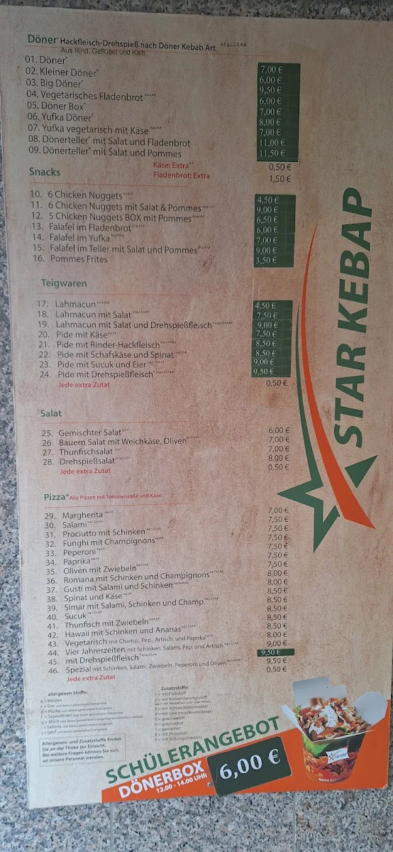 Speisekarte, Star Kebap
