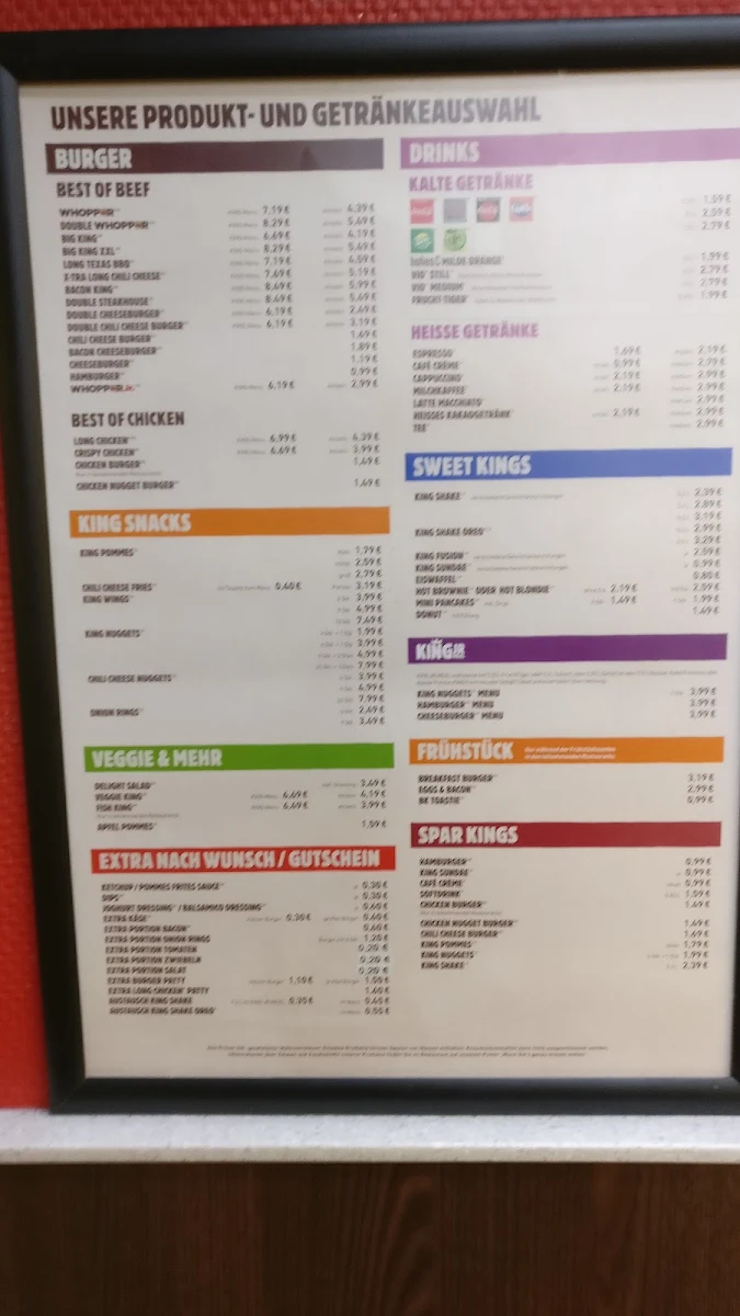 Speisekarte, Burger King Bonn