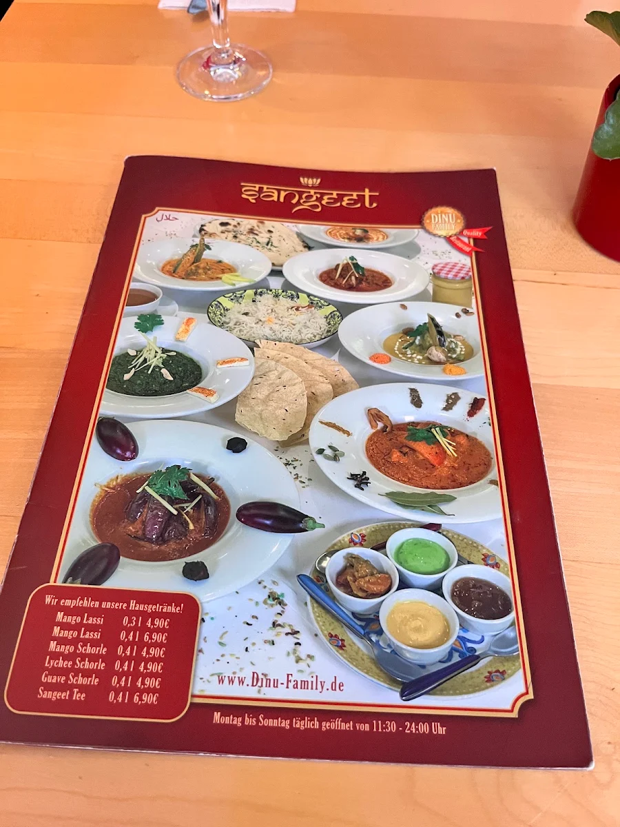 Speisekarte, Restaurant Sangeet
