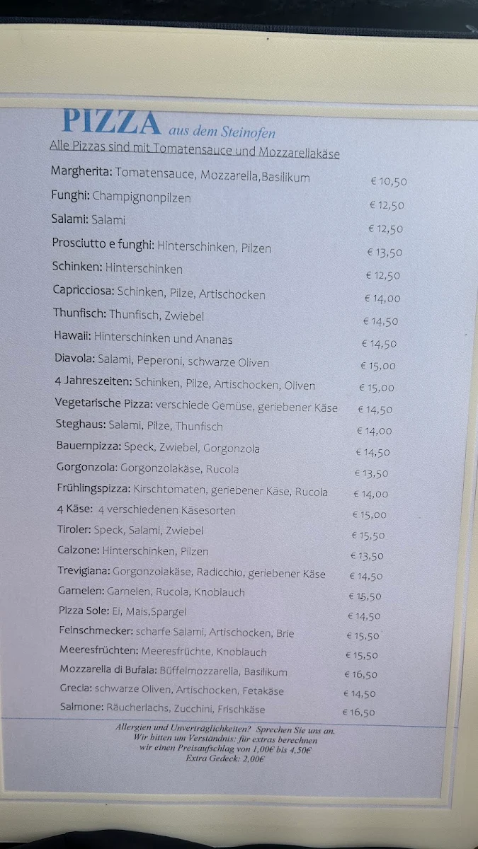 Speisekarte, Restaurant Steghaus