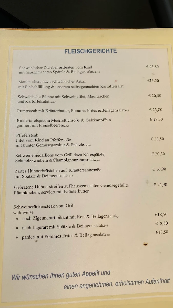 Speisekarte, Restaurant Steghaus