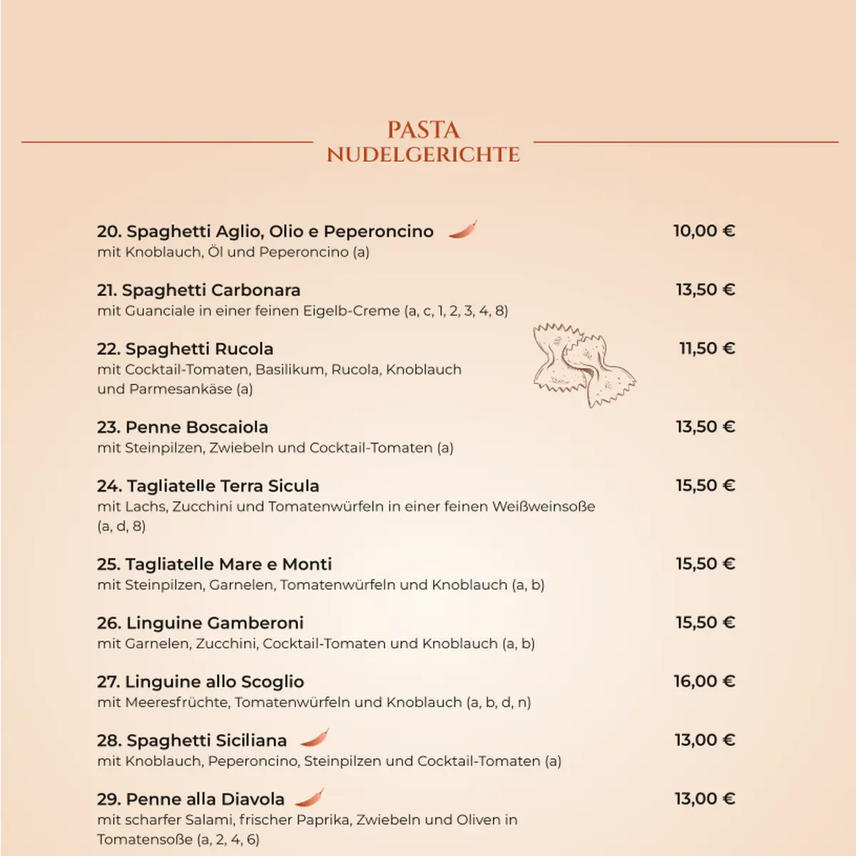 Speisekarte, Pizzeria Terra Sicula
