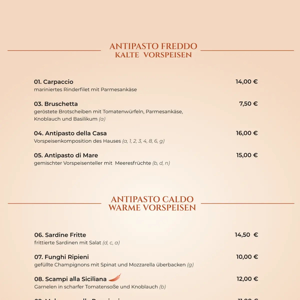 Speisekarte, Pizzeria Terra Sicula
