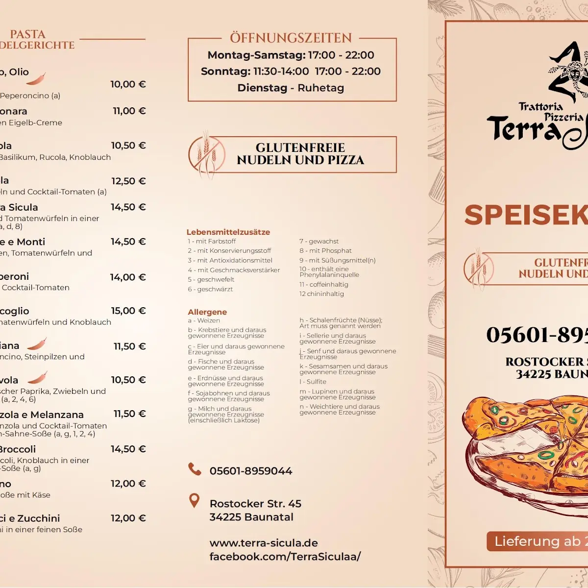 Speisekarte, Pizzeria Terra Sicula