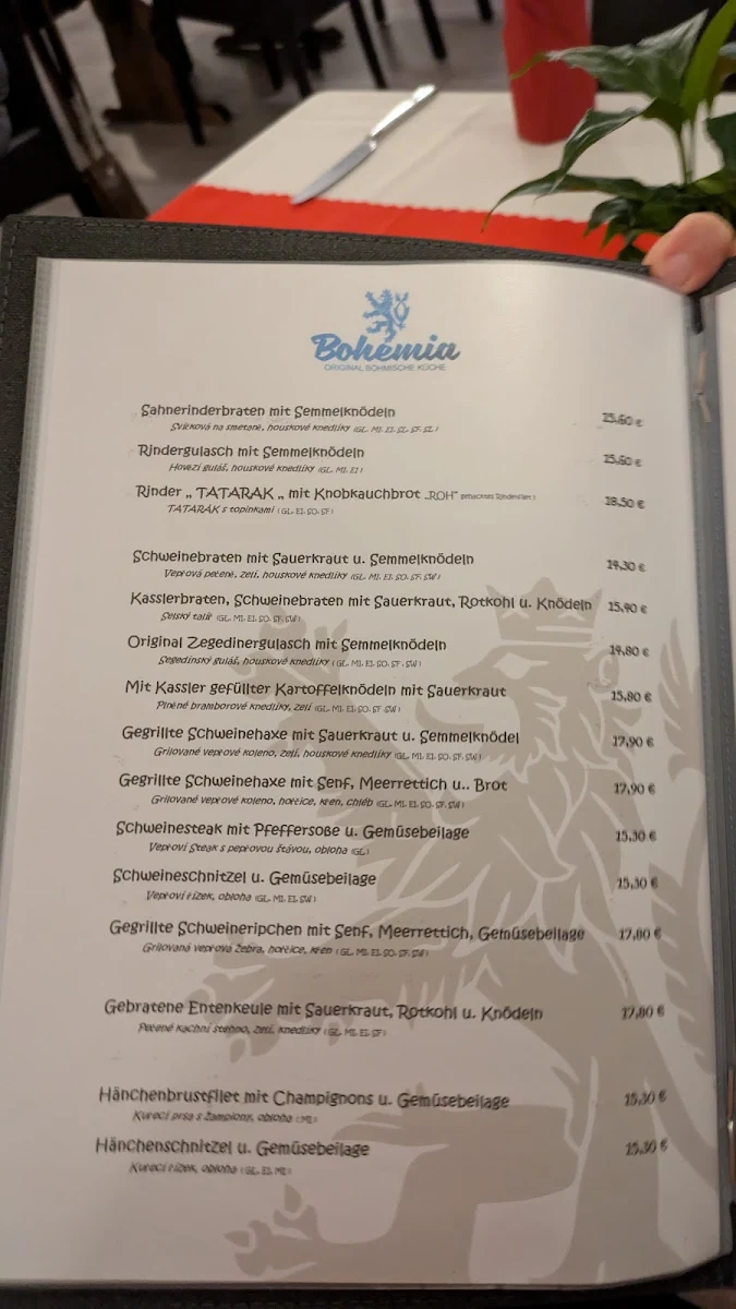 Speisekarte, Bohemia (Böhmische Küche)