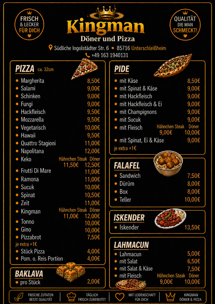 Speisekarte, Kingman Döner