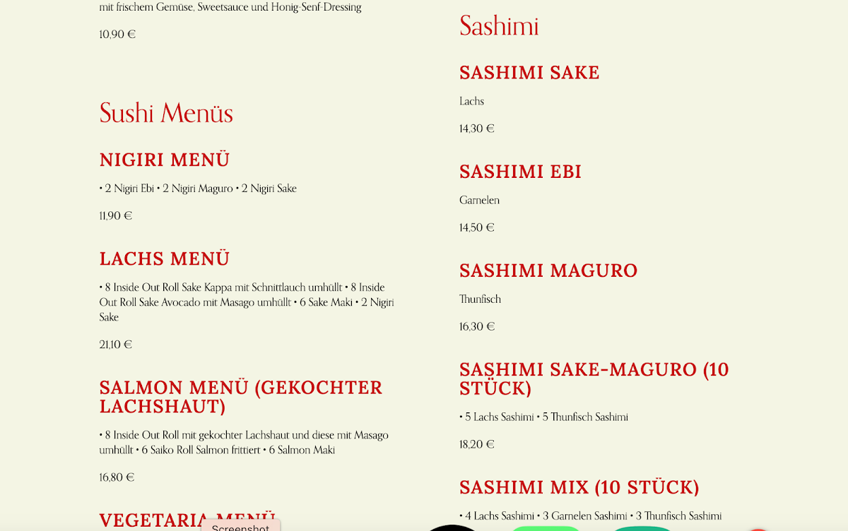 Speisekarte, Saiko Sushi Bar Charlottenburg