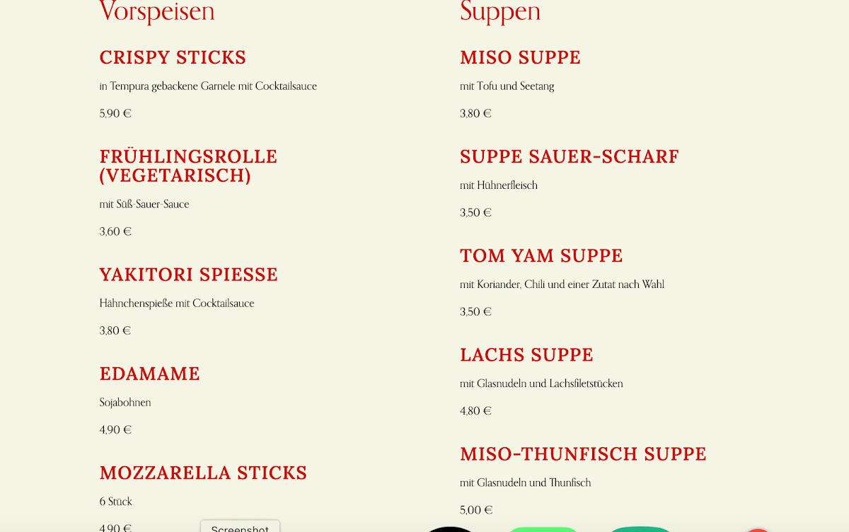 Speisekarte, Saiko Sushi Bar Charlottenburg