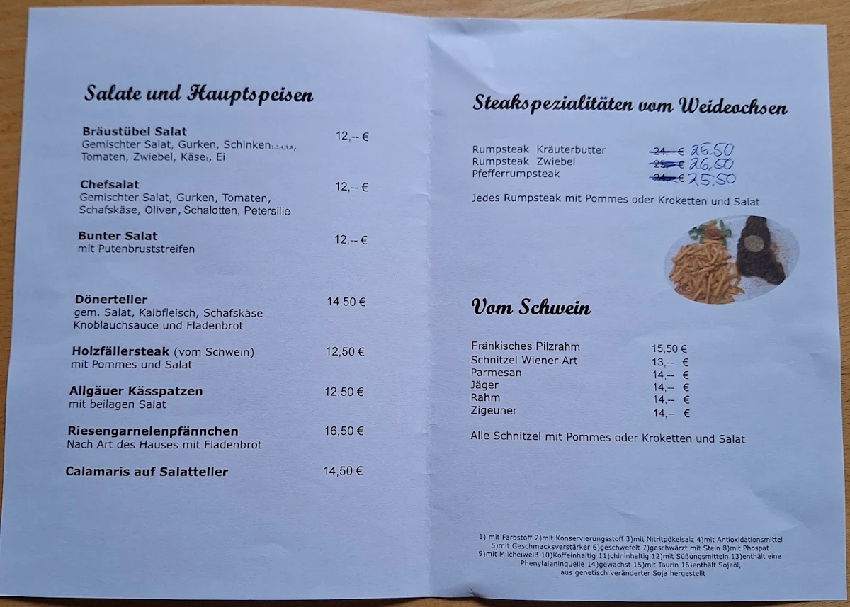 Speisekarte, Zum Bräustübel