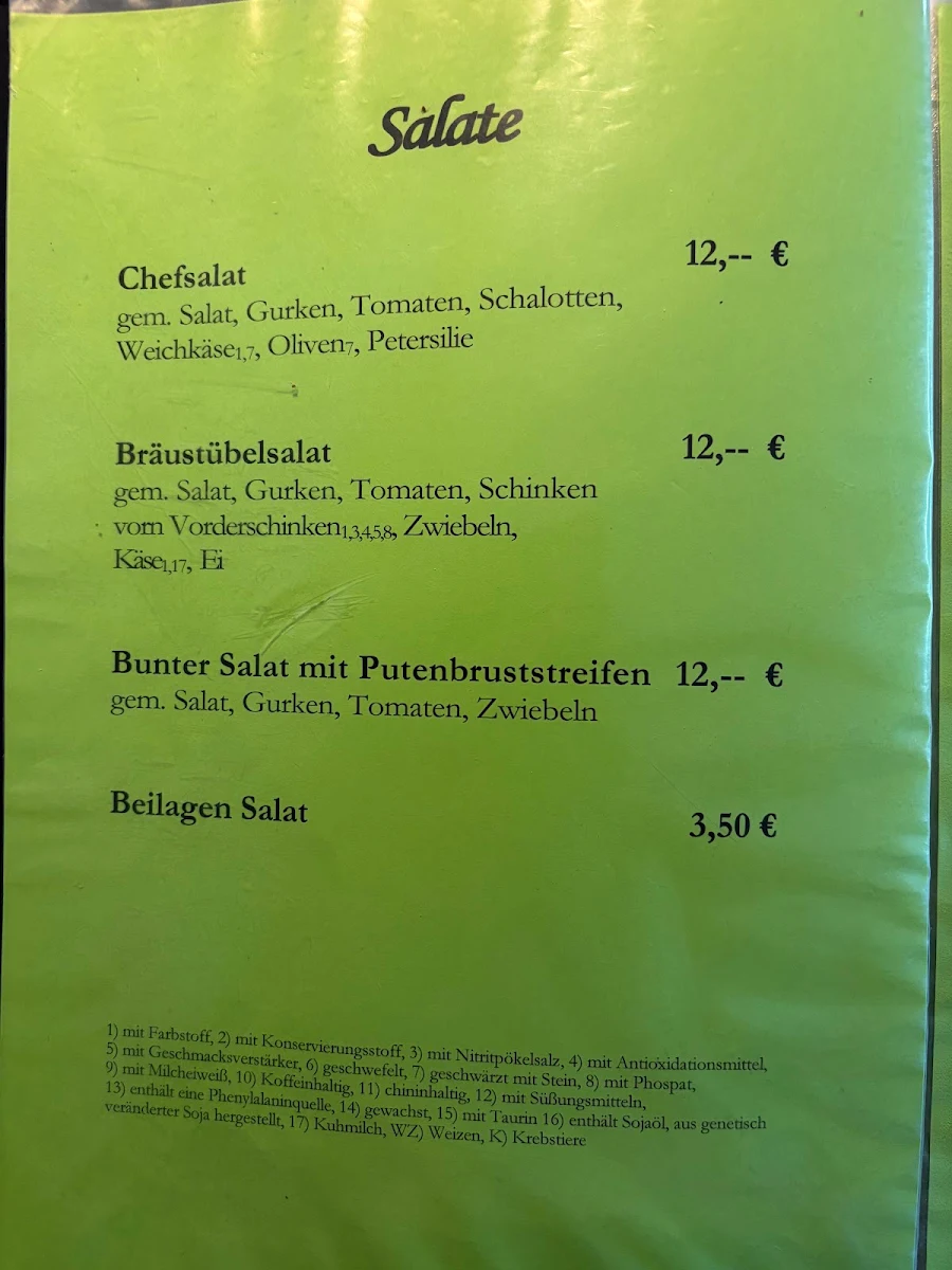 Speisekarte, Zum Bräustübel
