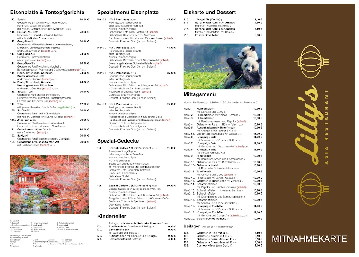 Speisekarte, Lillys-Asia-Restaurant