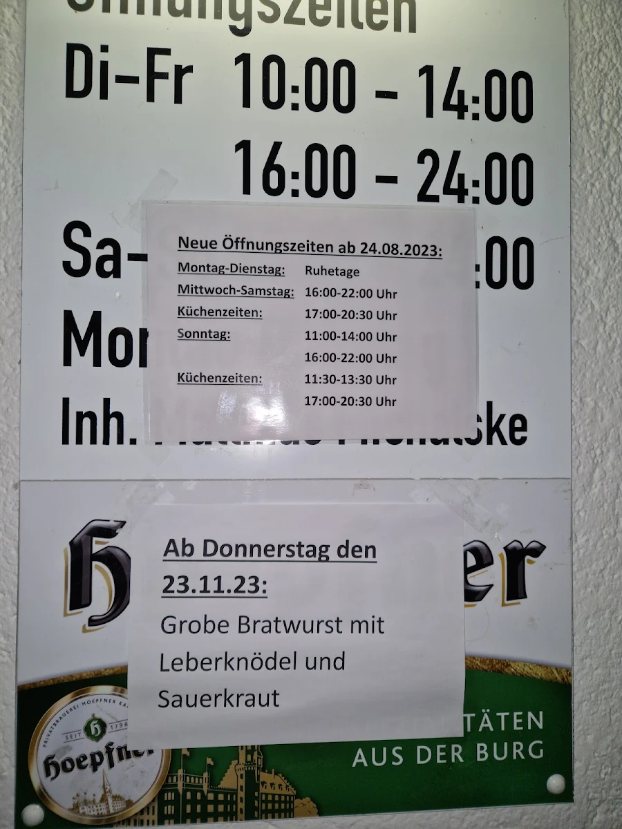 Speisekarte, Gaststätte Vogelpark Liedolsheim