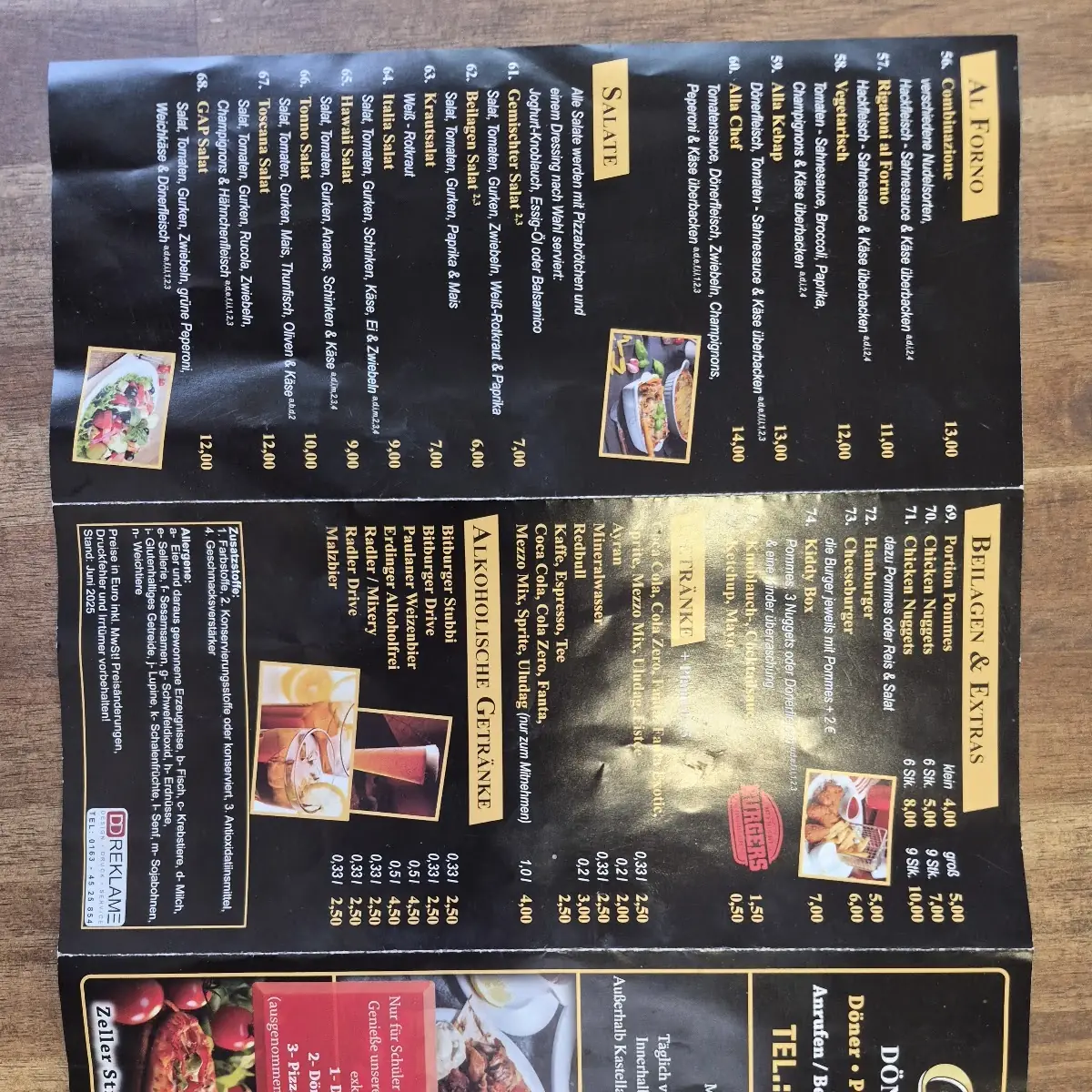 Speisekarte, Gap Pizza kebab Haus