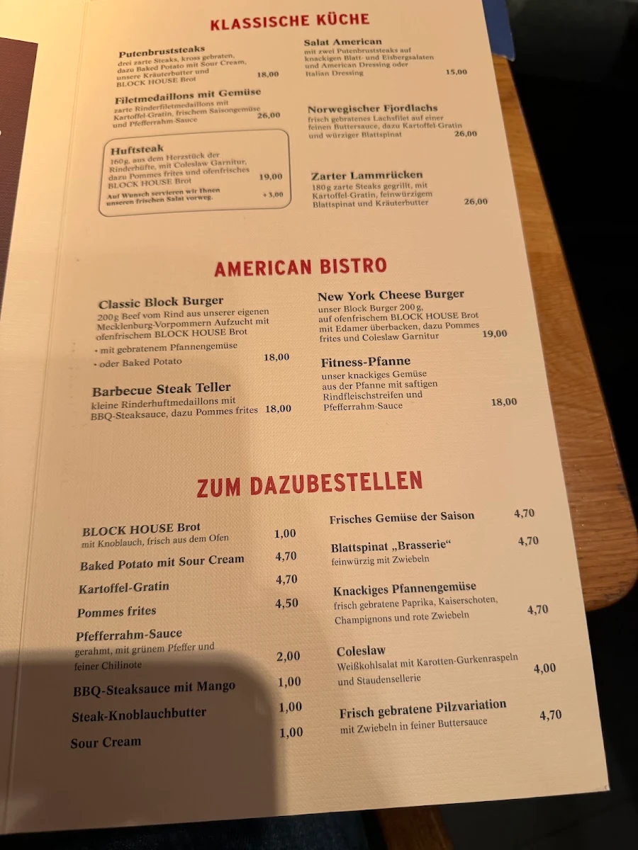 Speisekarte, BLOCK HOUSE Düsseldorf
