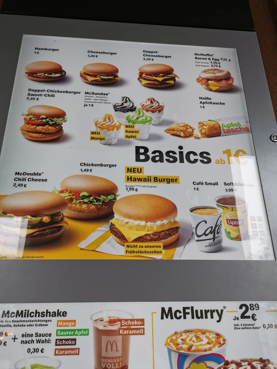 Speisekarte, McDonald's