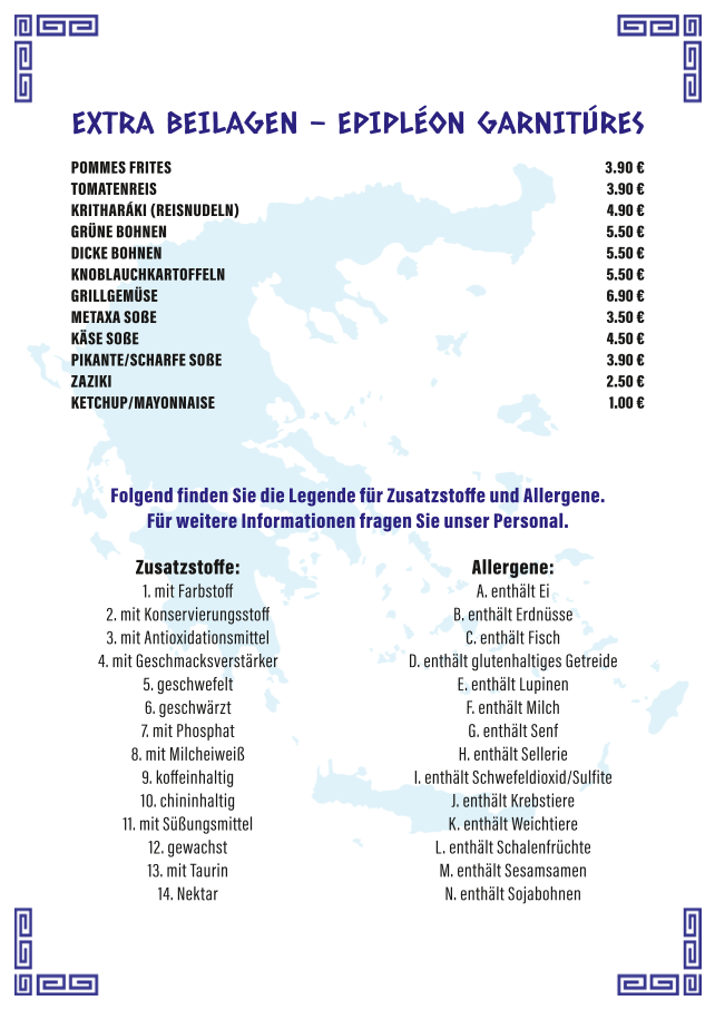 Speisekarte, Ohana Artern -griechisches Restaurant