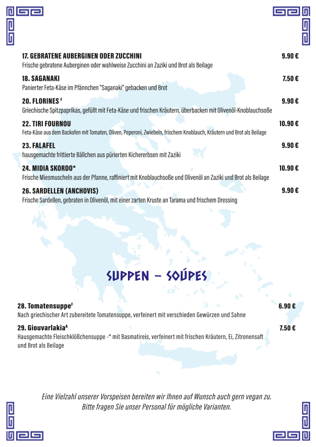 Speisekarte, Ohana Artern -griechisches Restaurant