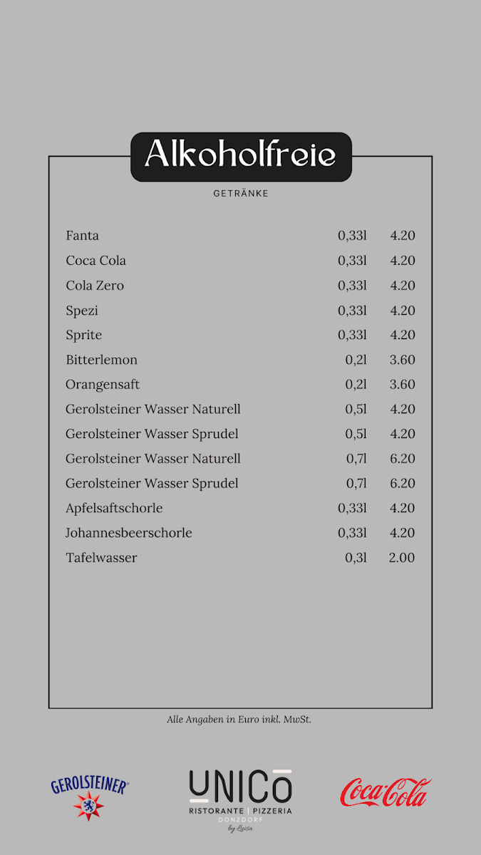 Speisekarte, Unico ~ Ristorante Pizzeria by Luisa