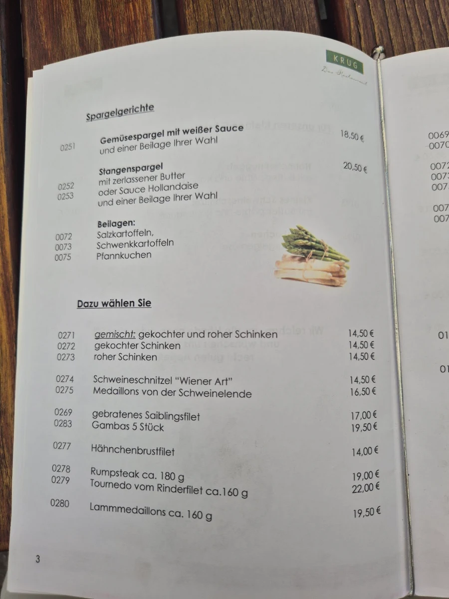 Speisekarte, Krug-Das Restaurant
