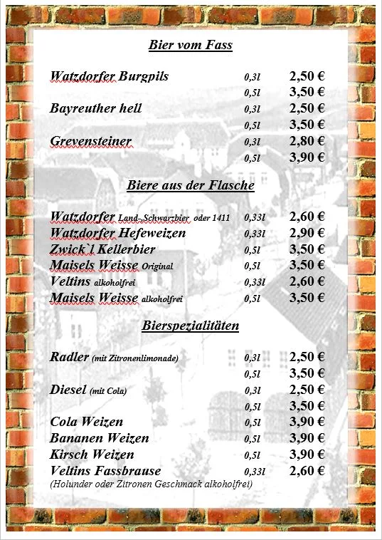Speisekarte, Pension & Restaurant Sächsischer Hof in Ohrdruf