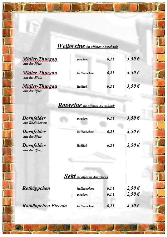 Speisekarte, Pension & Restaurant Sächsischer Hof in Ohrdruf