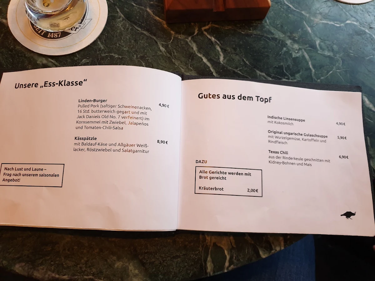 Speisekarte, Musikcafe Notausgang