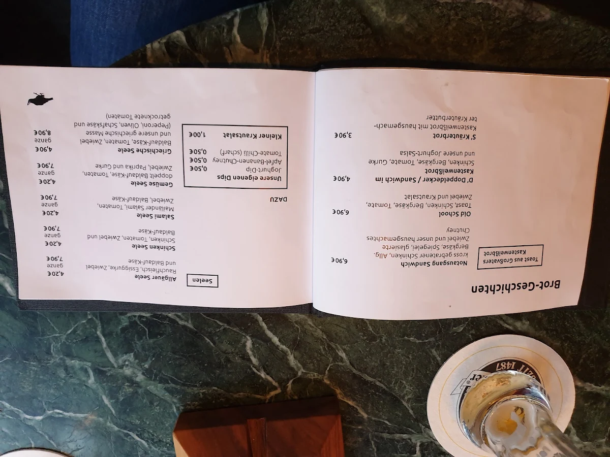 Speisekarte, Musikcafe Notausgang