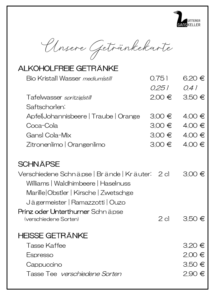 Speisekarte, Unterer Ganskeller Neumarkt