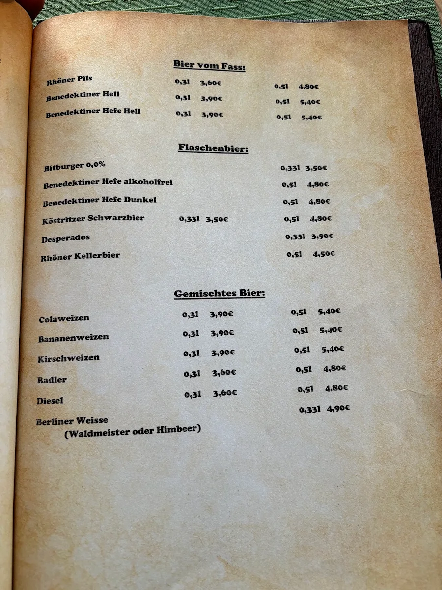 Speisekarte, Steakhouse & Pension Crazy Horse