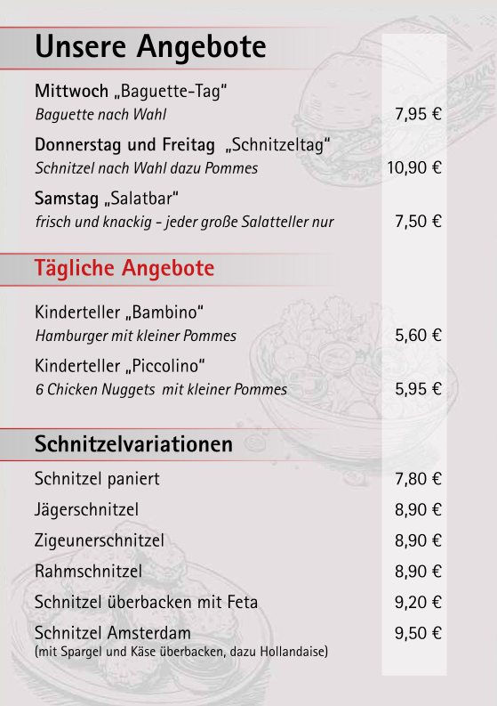 Speisekarte, Essen&Trinken Esterwegen