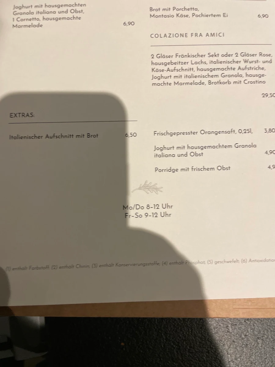 Speisekarte, Osteria da Carlotta