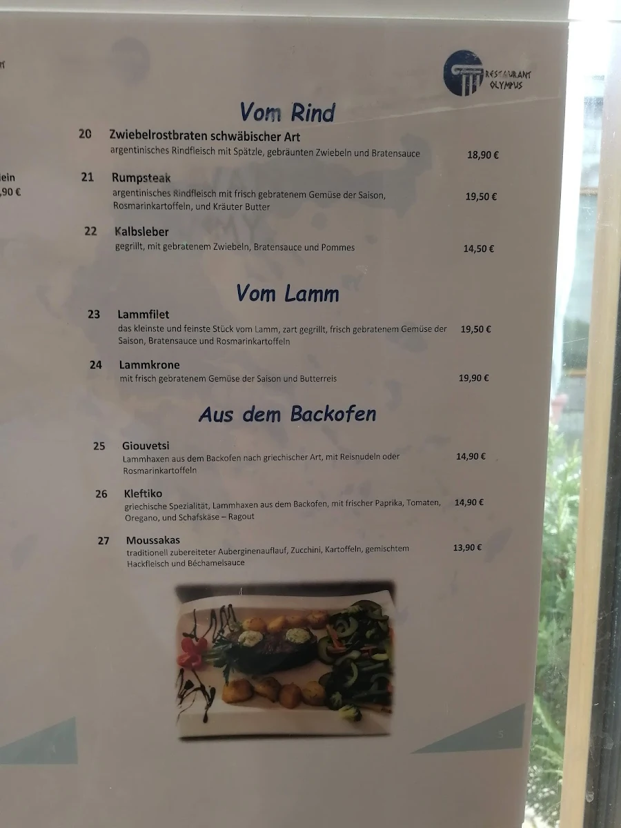 Speisekarte, Restaurant OLYMPUS im Strudelbachhof - Weissach