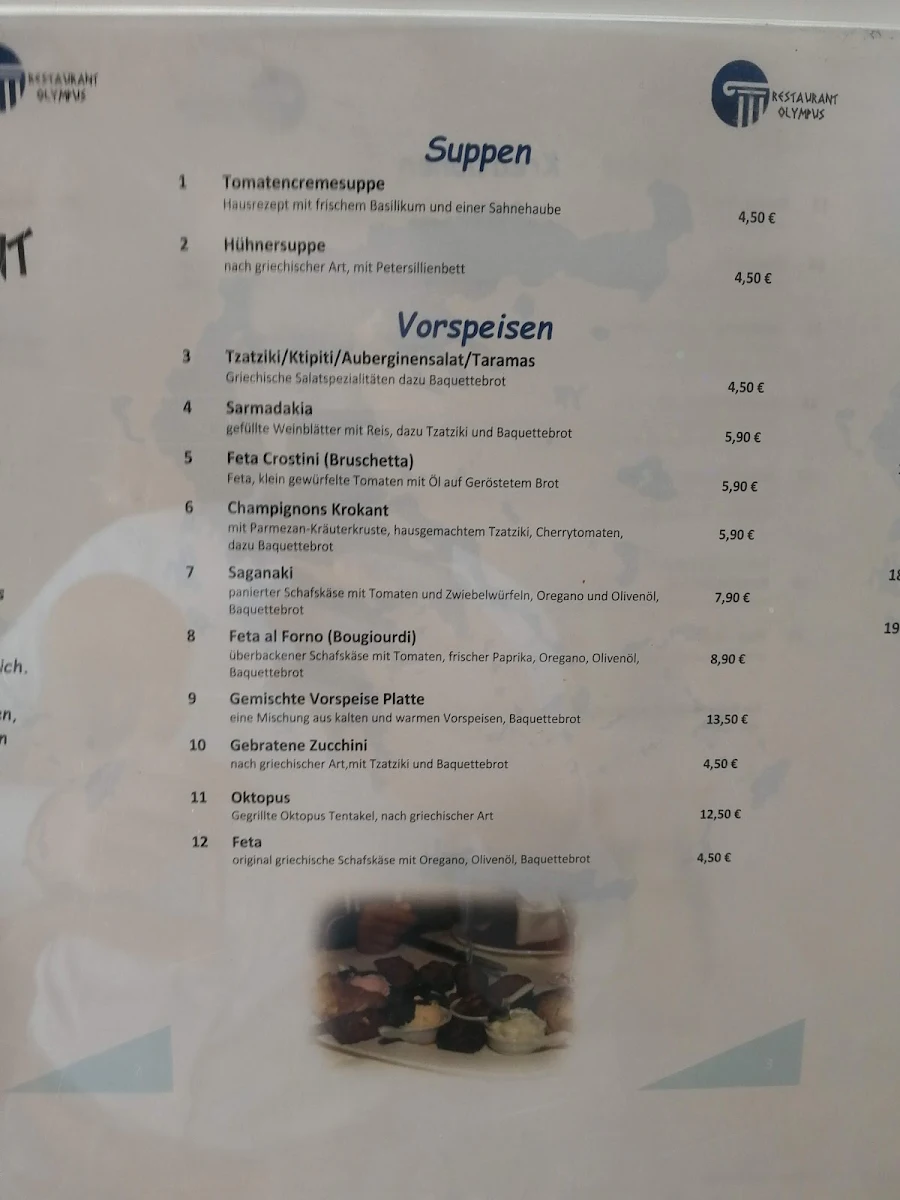 Speisekarte, Restaurant OLYMPUS im Strudelbachhof - Weissach