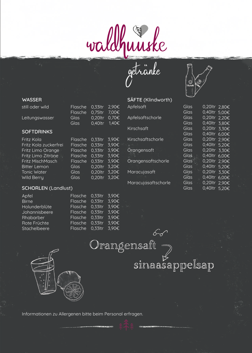 Speisekarte, Waldhuuske