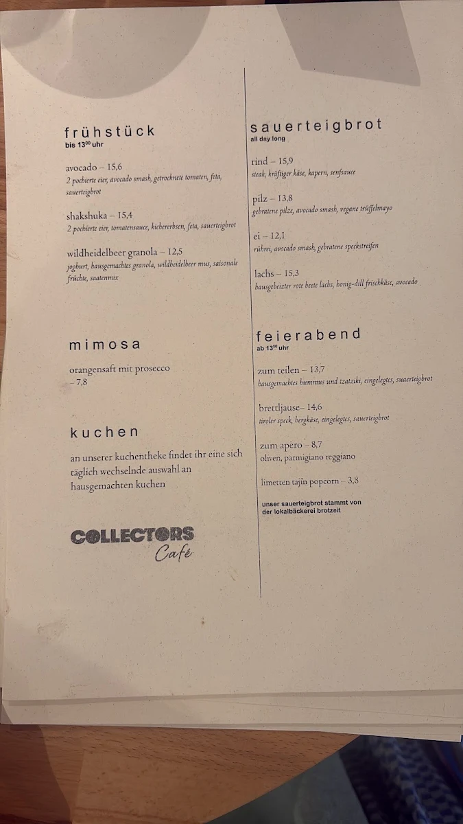 Speisekarte, Collectors Atelier