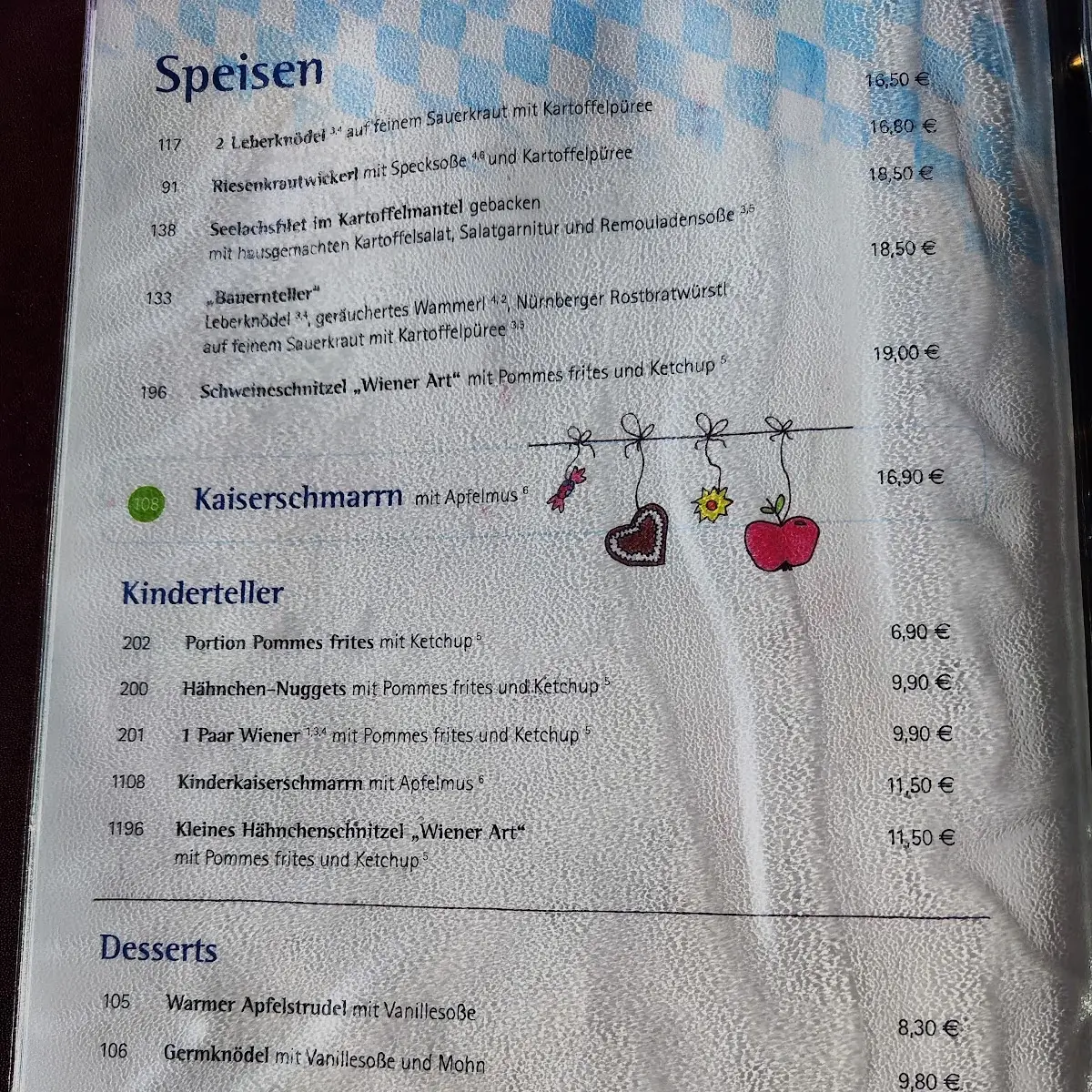 Speisekarte, Panoramarestaurant Wallberg