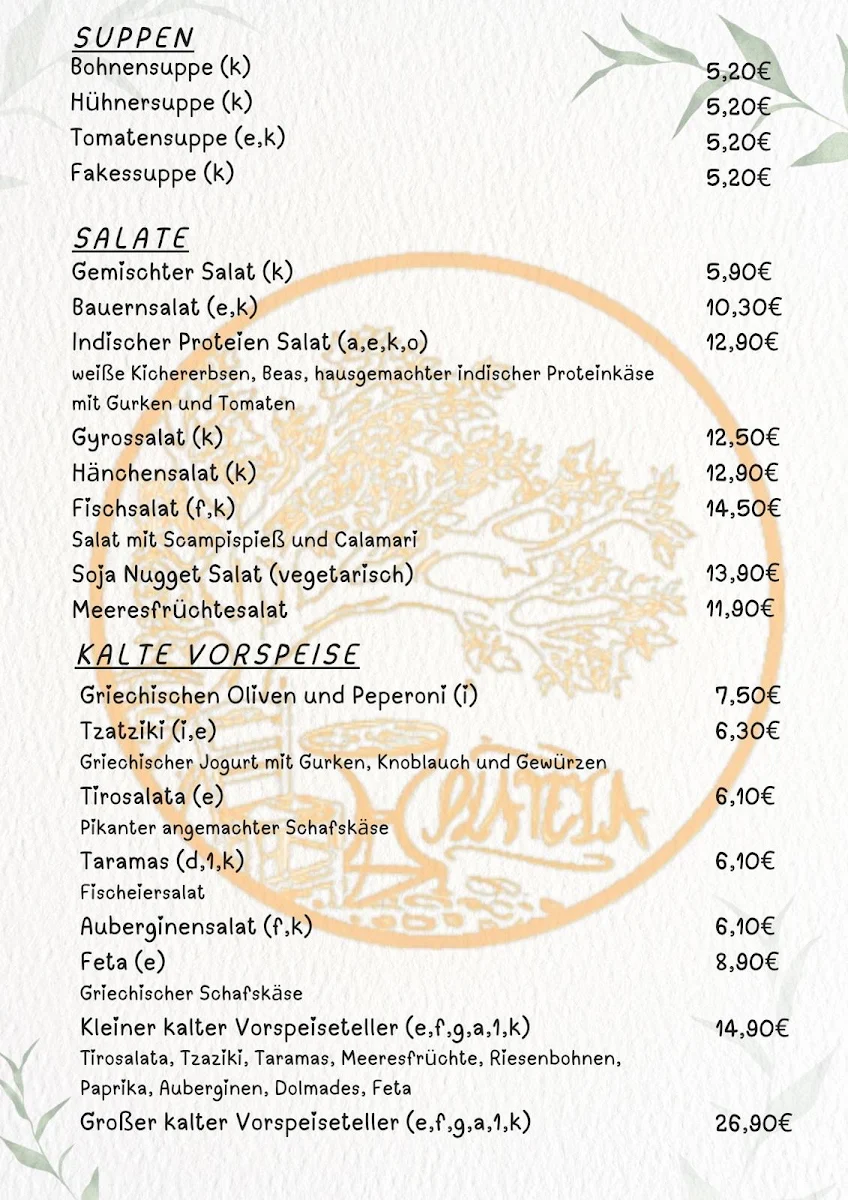 Speisekarte, Restaurant Plateia