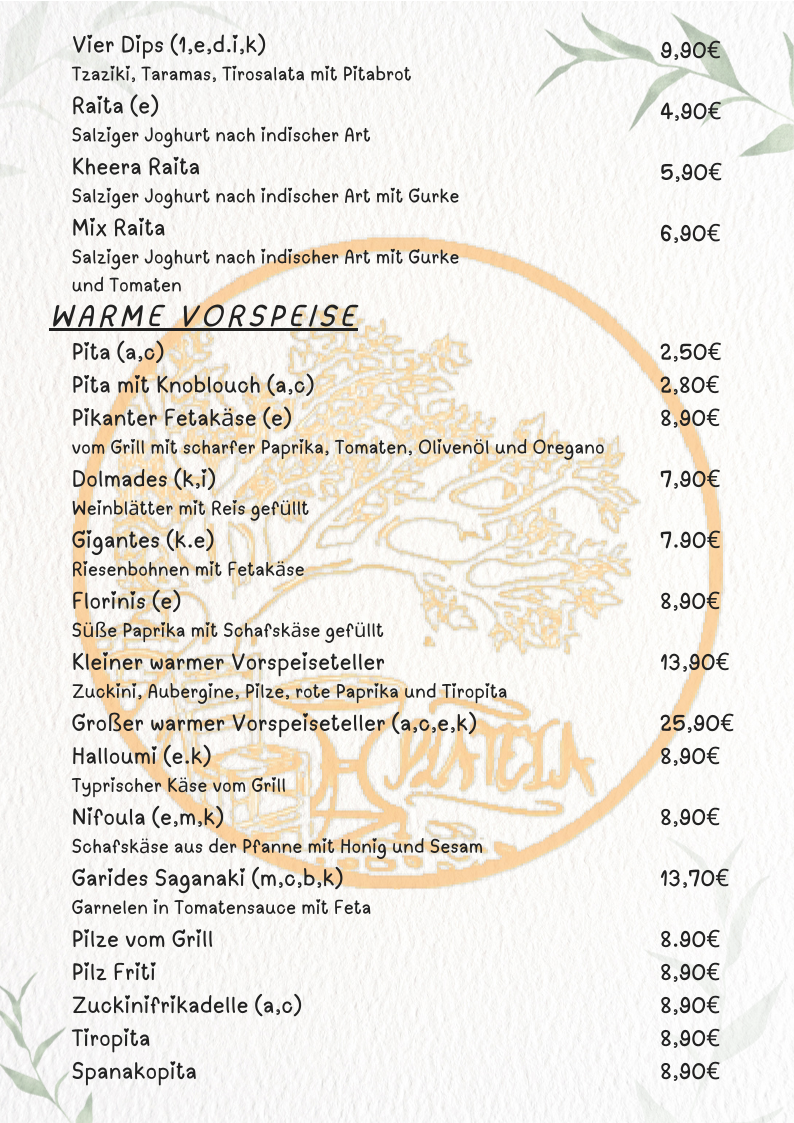 Speisekarte, Restaurant Plateia