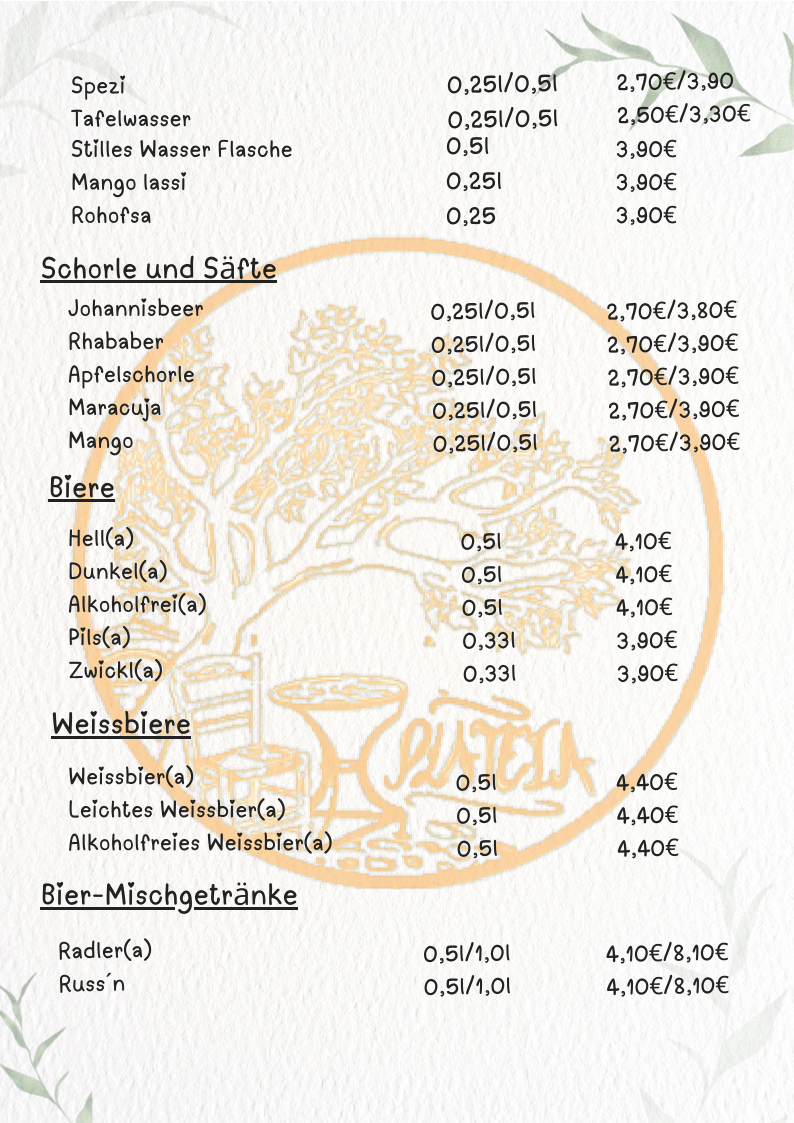 Speisekarte, Restaurant Plateia